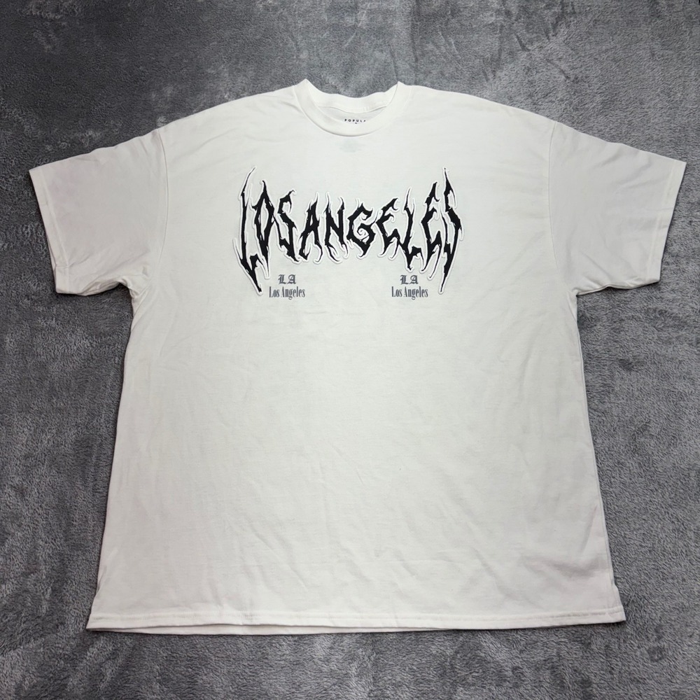 Popular Poison‎ T-Shirt Mens 2XL White Los Angeles Graphic Tee 100% Cotton